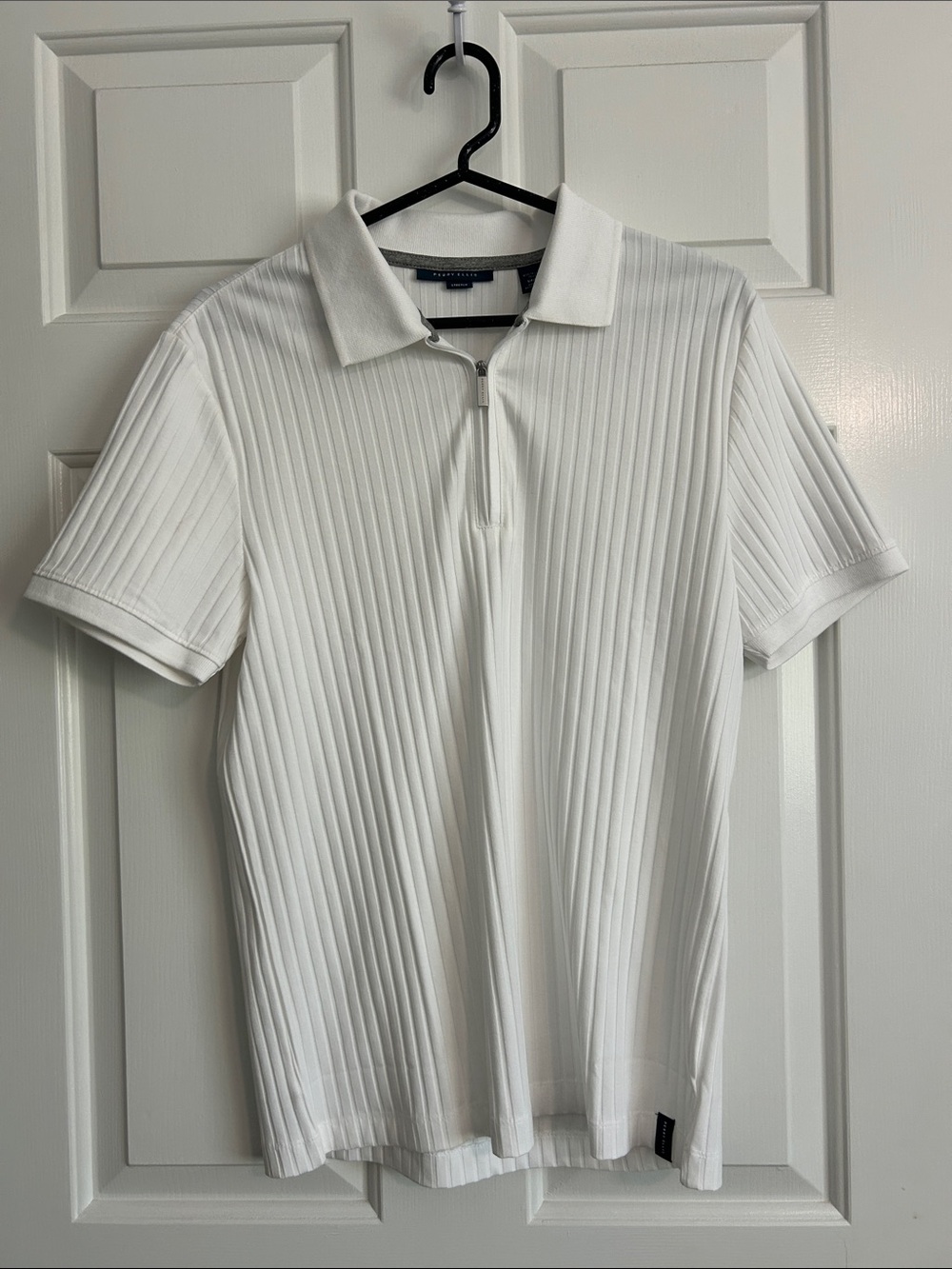 Perry Ellis White Ribbed Zip Polo